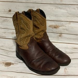 Old West Cowboy Boots Youth Size 5.5D Brown Leather Upper Man made materials